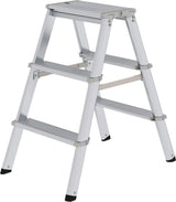 MUNK Stufenstehleiter 2x3 Stufen Aluminium – beidseitig begehbar, 150 kg