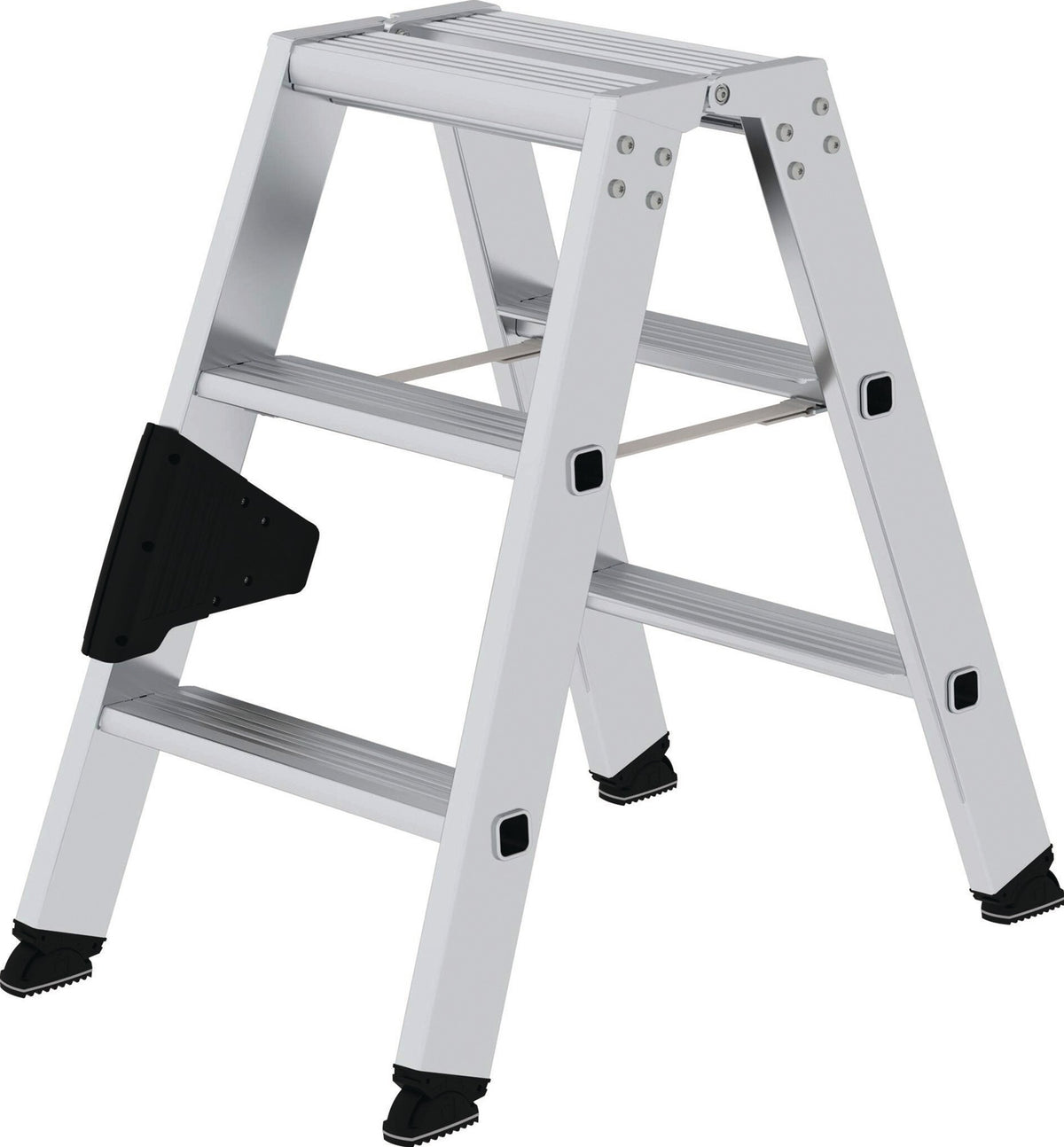 MUNK Stufenstehleiter 2x3 Stufen Aluminium, beidseitig begehbar, 150 kg, 670 mm