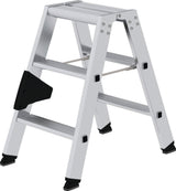 MUNK Stufenstehleiter 2x3 Stufen Aluminium, beidseitig begehbar, 150 kg, 670 mm