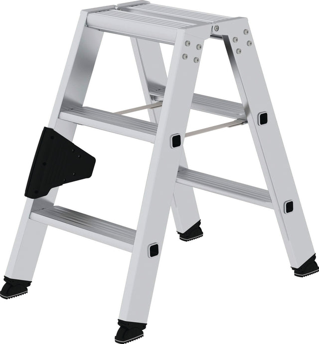 MUNK Stufenstehleiter 2x3 Stufen Aluminium, beidseitig begehbar, 150 kg, 670 mm