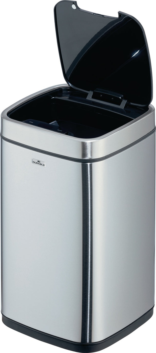 DURABLE Abfallsammler NO TOUCH 12L – Sensor-Tretabfallsammler Edelstahl metallic silber