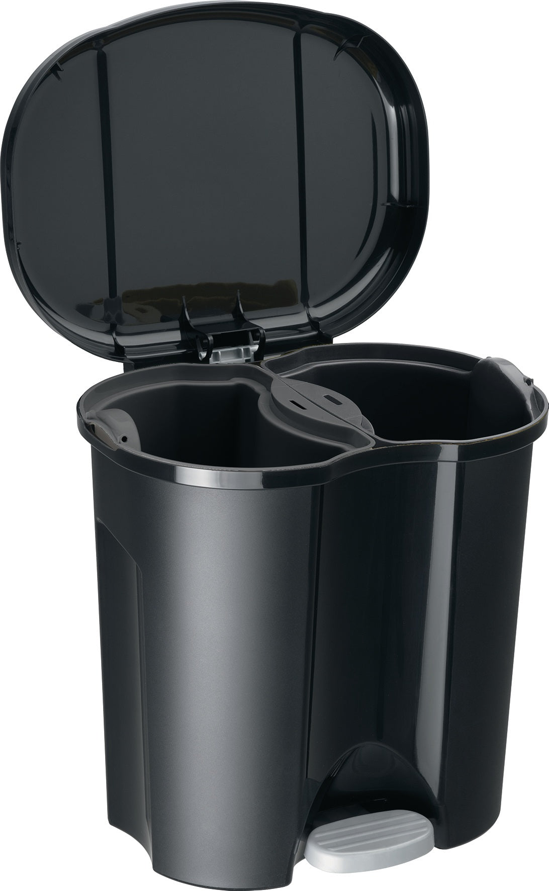 ROTHO Tretabfallsammler DUO 2x10l – Doppel-Mülleimer mit Tretmechanismus, schwarz