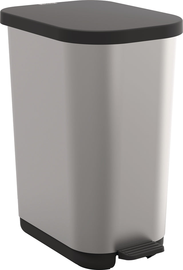 ROTHO Tretabfallsammler RIBO 35 l mit verstellbarem Müllbeutelhalter, silber/schwarz