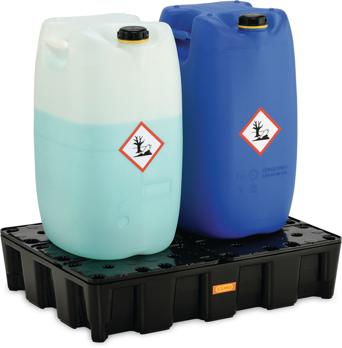 CEMO Auffangwanne 25 l PE mit PE-Rost – stapelbar, DIBT-zugelassen, für Kleingebinde