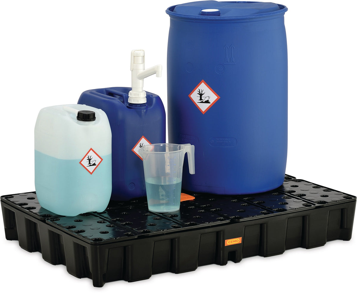 CEMO Auffangwanne 25 l PE mit PE-Rost – stapelbar, DIBT-zugelassen, für Kleingebinde