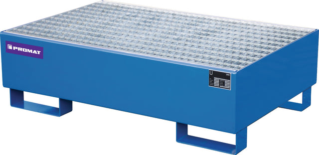 PROMAT Auffangwanne 215 l Stahlblech enzianblau mit Gitterrost – 1200 x 800 x 360 mm