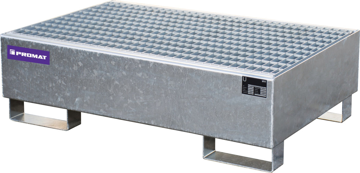 PROMAT Auffangwanne 215 l Stahlblech enzianblau mit Gitterrost – 1200 x 800 x 360 mm
