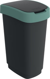 ROTHO Wertstoffsammler TWIST 50 l – schwarz mit dunkelsilbernem Deckelrand, Klappdeckel