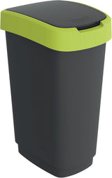 ROTHO Wertstoffsammler TWIST 50 l – schwarz mit dunkelsilbernem Deckelrand, Klappdeckel