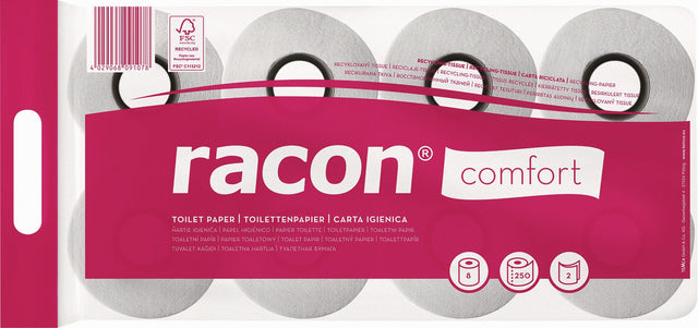 Toilettenpapier racon® 2-lagig, 64 Rollen à 250 Blatt, Recycling-Tissue, weiß