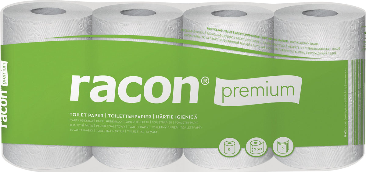 Toilettenpapier racon® 2-lagig, 64 Rollen à 250 Blatt, Recycling-Tissue, weiß