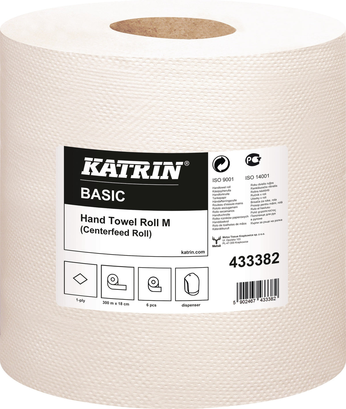 ELOS Handtuchtolle Katrin Basic M 300 1-lagig naturweiß, 6 Rollen – 300 m pro Rolle
