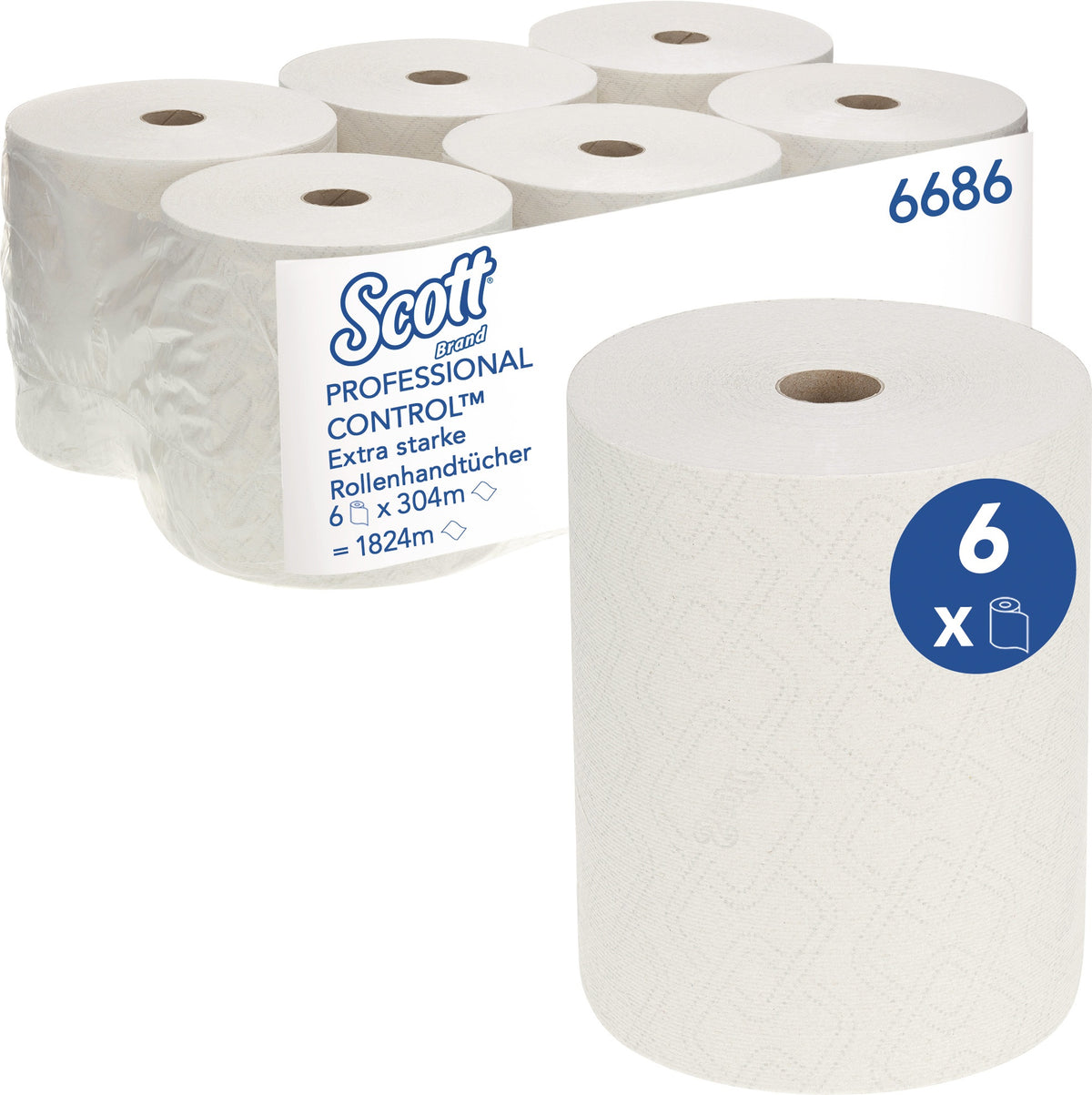 SCOTT Rollenhandtuch 6686 1-lagig geprägt weiß 200 mm x 198 mm – 6 Rollen Airflex™ Technologie