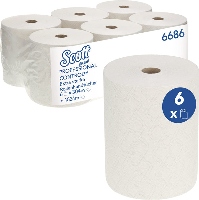 SCOTT Rollenhandtuch 6686 1-lagig geprägt weiß 200 mm x 198 mm – 6 Rollen Airflex™ Technologie