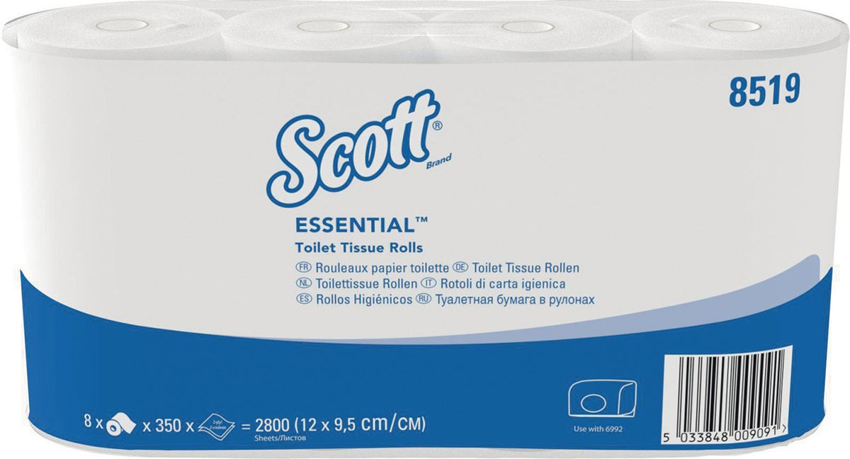SCOTT® ESSENTIAL 8519 Toilettenpapier 2-lagig Kleinrollen 64 RL à 350 Blätter Recycling
