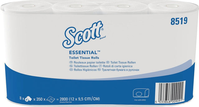SCOTT® ESSENTIAL 8519 Toilettenpapier 2-lagig Kleinrollen 64 RL à 350 Blätter Recycling
