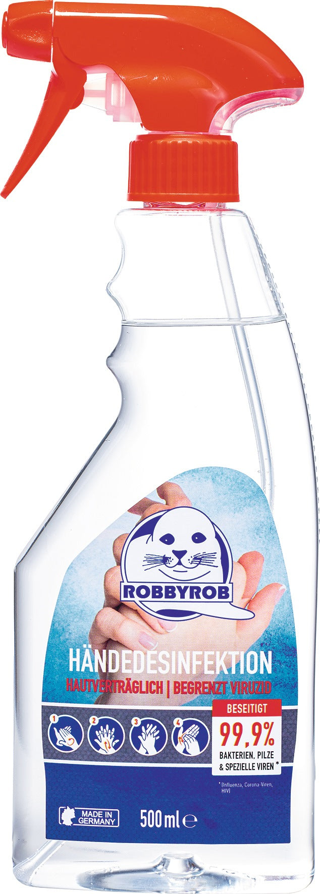 ROBBYROB Hände-Desinfektionsmittel 500 ml – schnelle Desinfektion für Oberflächen und Hände
