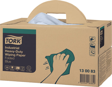 TORK 130083 Putztuch blau 3-lagig geprägt – extra starke Industrie-Wischtücher