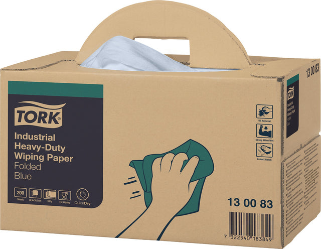 TORK 130083 Putztuch blau 3-lagig geprägt – extra starke Industrie-Wischtücher