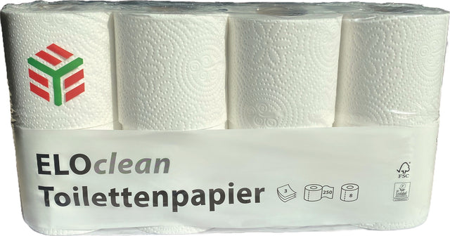 ELOS ELOclean Toilettenpapier 3-lagig, 64 Rollen à 250 Blätter, hochweiß, Zellstoff