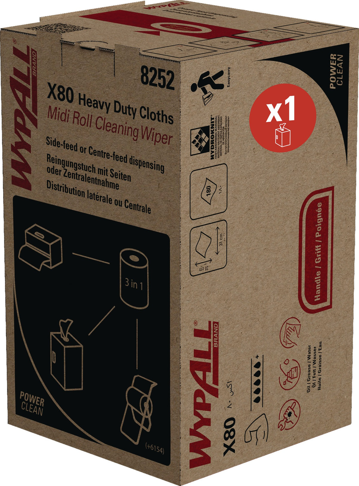 WYPALL Wischtuch WypAll X80 8252 blau 180 Tücher 1-lagig HYDROKNIT™