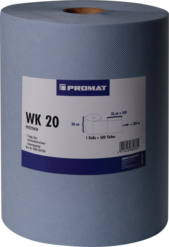 PROMAT Putztuch WK 20 blau 2-lagig volumengeprägt 380 mm x 360 mm, 2er-Pack
