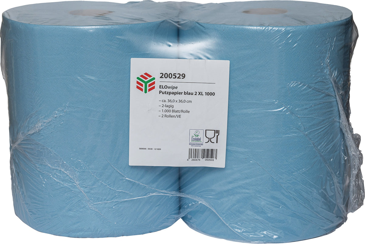 ELOS ELOwipe XL Putztuch blau 2-lagig – 2 Rollen à 1000 Blatt, 360 m