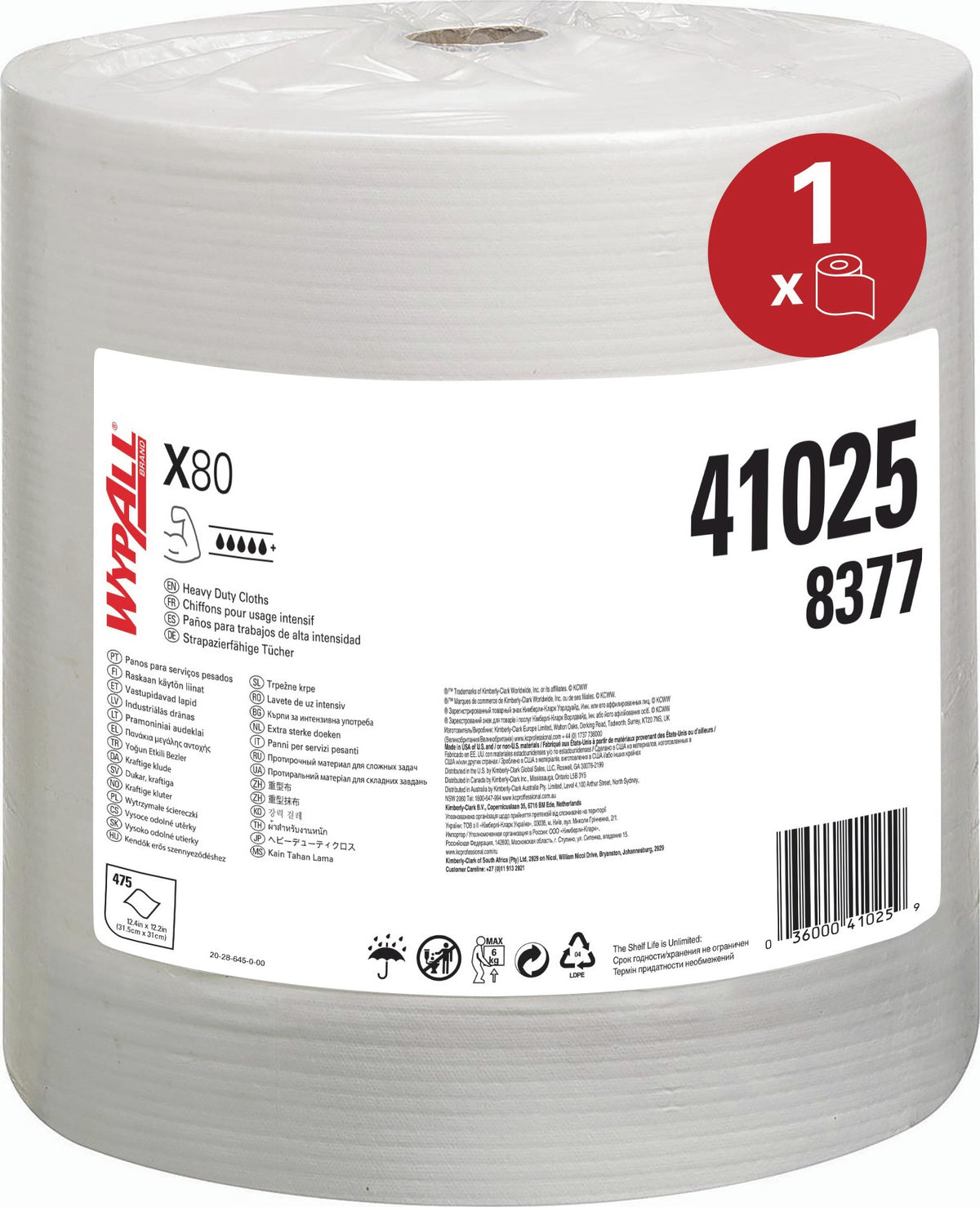 KIMBERLY-CLARK Wischtuch WYPALL X80 8377 weiß 1-lagig 475 Tücher Rolle