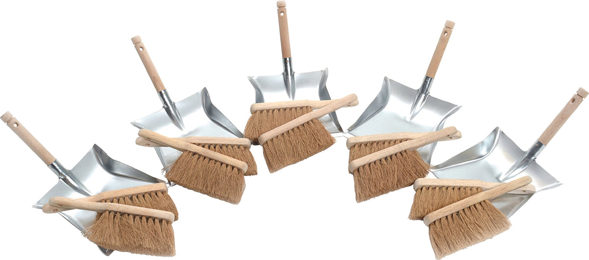 SOREX Kehrschaufel-Set mit Holzgriff – 10x Kokoshandfeger & 5x Kehrschaufel