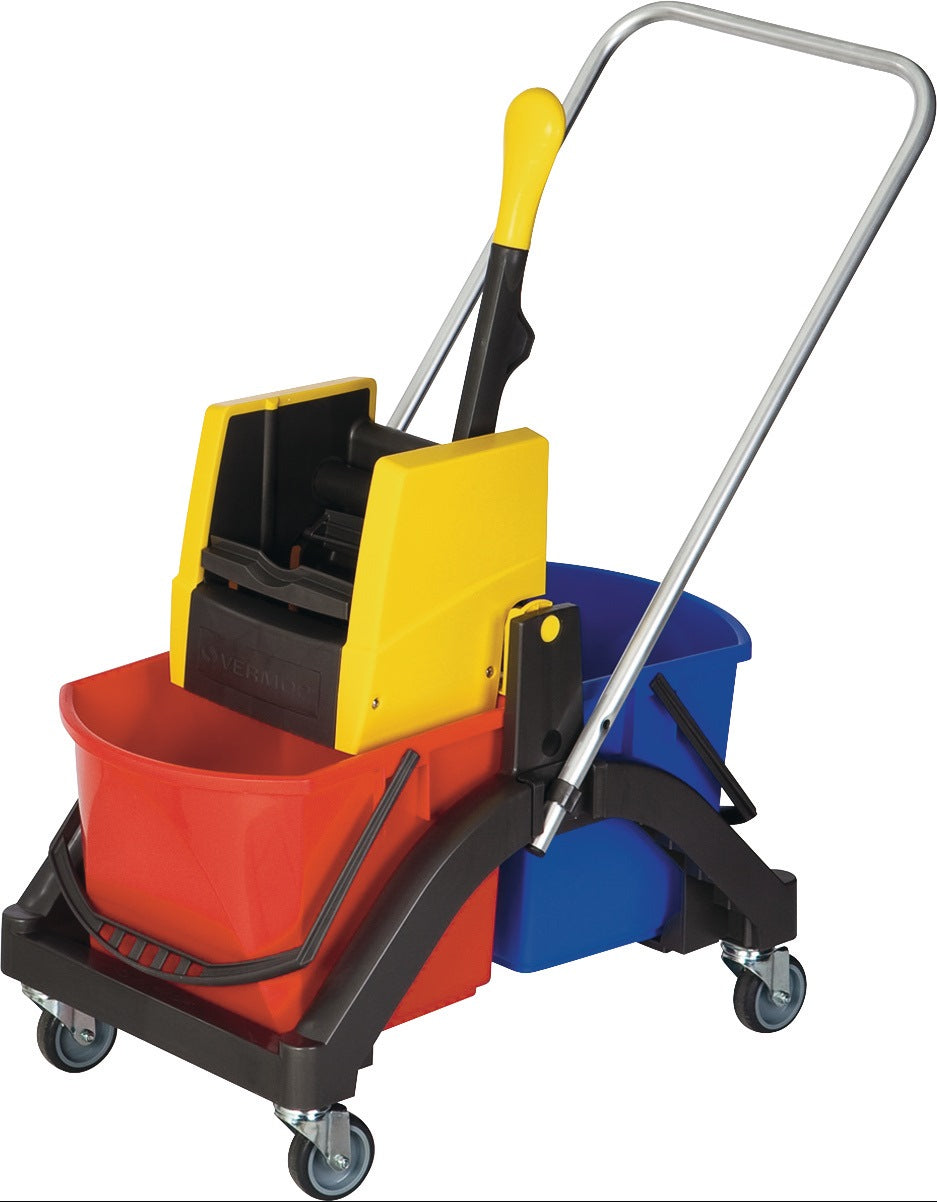 VERMOP Reinigungswagenset 2x17l Eimer mit Presse, Stiel, Halter und 5 Mopps – Kunststoff