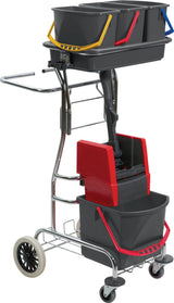Vermop Reinigungswagenset Stahlrohr mit 1x17l & 3x6l Eimern, Presse, Stiel, Halter und 5 Mopps