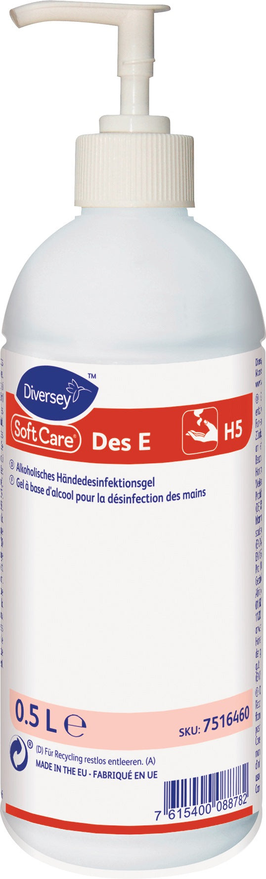 DIVERSEY Soft Care Des E Händedesinfektionsgel 0,5 l – alkoholisch mit pflegenden Substanzen
