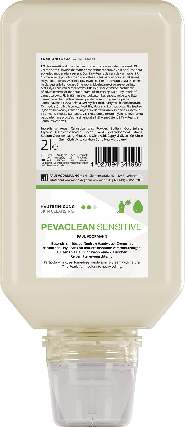 Handwaschcreme PEVACLEAN 250 ml unparfümiert von PAUL VOORMANN – hautfreundlich & HACCP-bewertet
