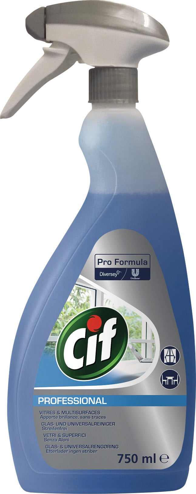 CIF Fenster-/Oberflächenreiniger Professional 750 ml Sprühflasche – streifenfrei, 6er-Pack