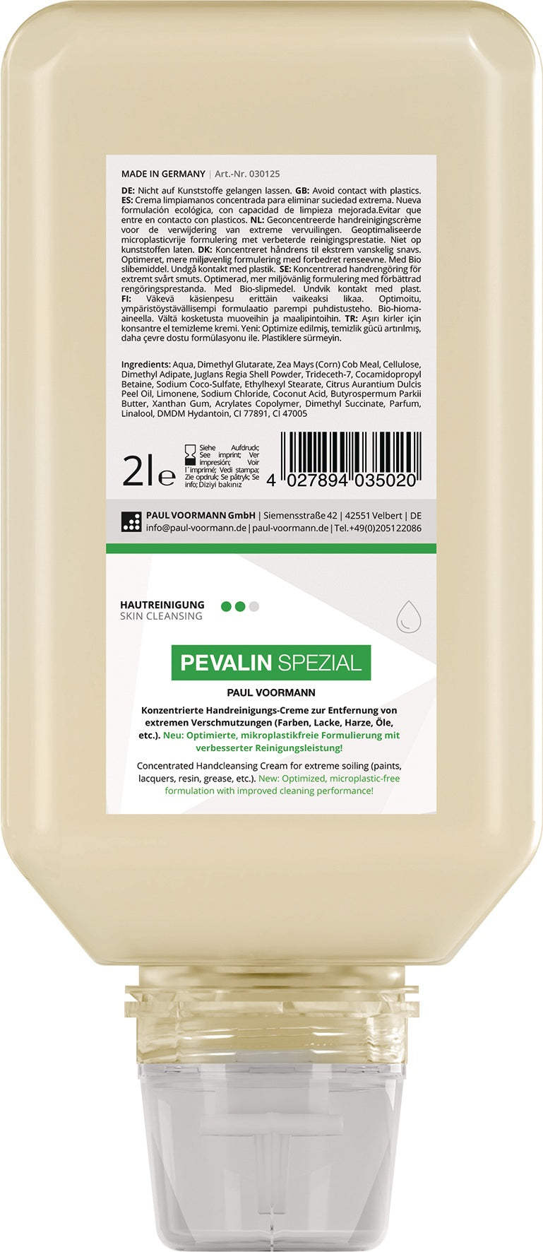 Handreinigungscreme PEVALIN SPEZIAL 250 ml von PAUL VOORMANN – rückfettend, mikroplastikfrei