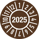 Einjahresprüfplakette 2025 Ø 15 mm von Moedel – 100 Stück selbstklebend mit Monaten