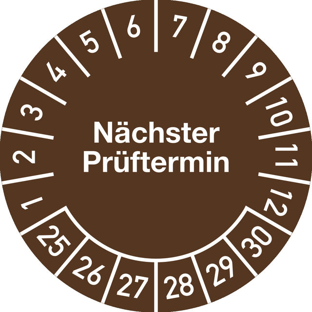 Mehrjahresprüfplakette 20 mm Nächster Prüftermin 2025-2030 von Schilderfabrikation Moedel – 100 Stück