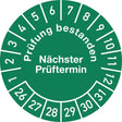 Mehrjahresprüfplakette Ø 30 mm "Prüfung bestanden 26-31" von Moedel – 100 Stück