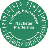 Mehrjahresprüfplakette Ø 30 mm "Prüfung bestanden 26-31" von Moedel – 100 Stück