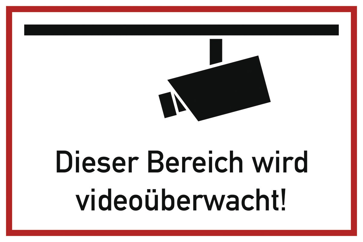 Hinweiszeichen Videoüberwacht L300xB200mm weiß schwarz Alu von Schilderfabrikation Moedel GmbH