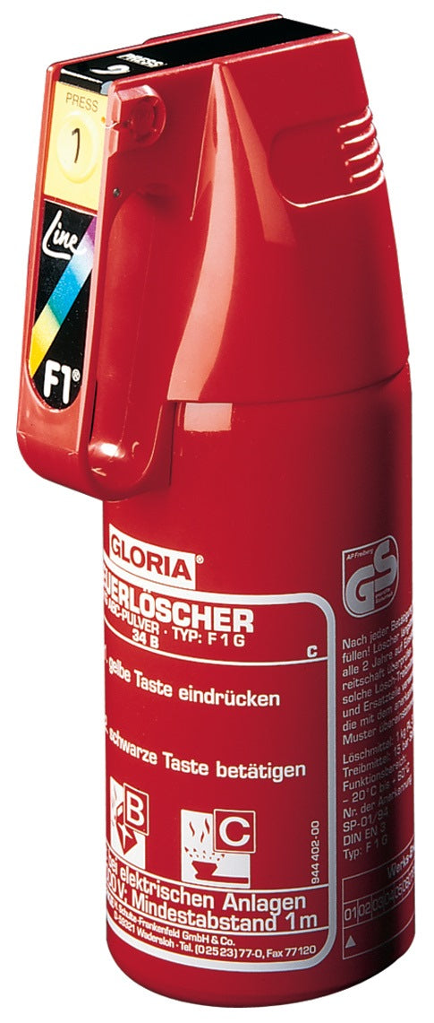 GLORIA KFZ-Pulverfeuerlöscher 1 kg mit Dauerdruck und Halter – Brandklassen 8A 34B C