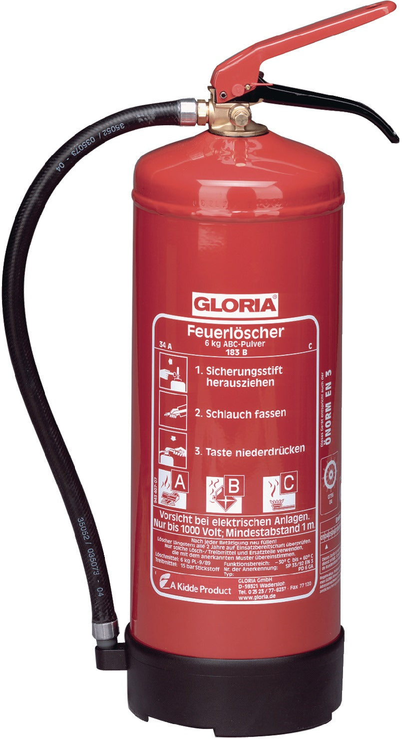 GLORIA PD 6 G A Dauerdruck-Pulverfeuerlöscher 6 kg mit Wandhalter – Brandklassen A, B, C