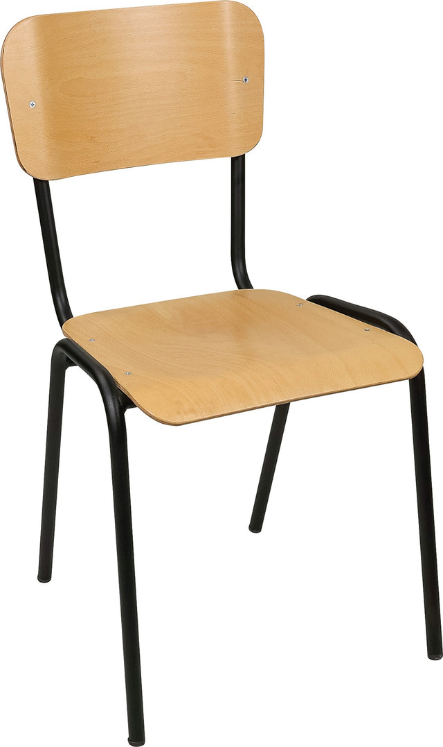 BMV Stapelstuhl Buche natur lackiert – 4er-Set, schwarz lackiertes Stahlrohrgestell