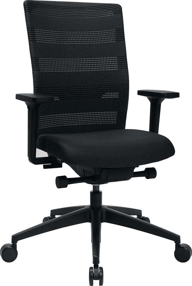 TOPSTAR Bürodrehstuhl mit Synchrontechnik, Netzrücken & Armlehnen – schwarz, 110 kg