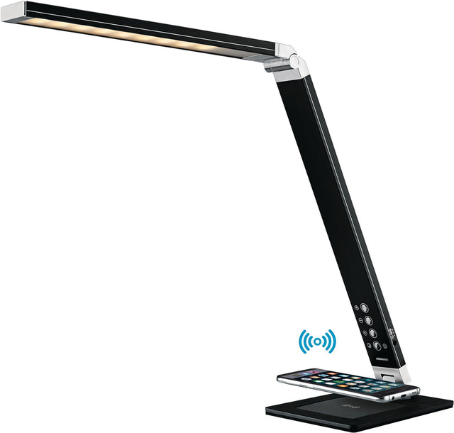HANSA Schreibtischleuchte Aluminium schwarz mit LED, Standfuß, 5-Stufen-Dimmer & Induktions-Ladefläche