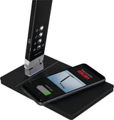 HANSA Schreibtischleuchte Aluminium schwarz mit LED, Standfuß, 5-Stufen-Dimmer & Induktions-Ladefläche