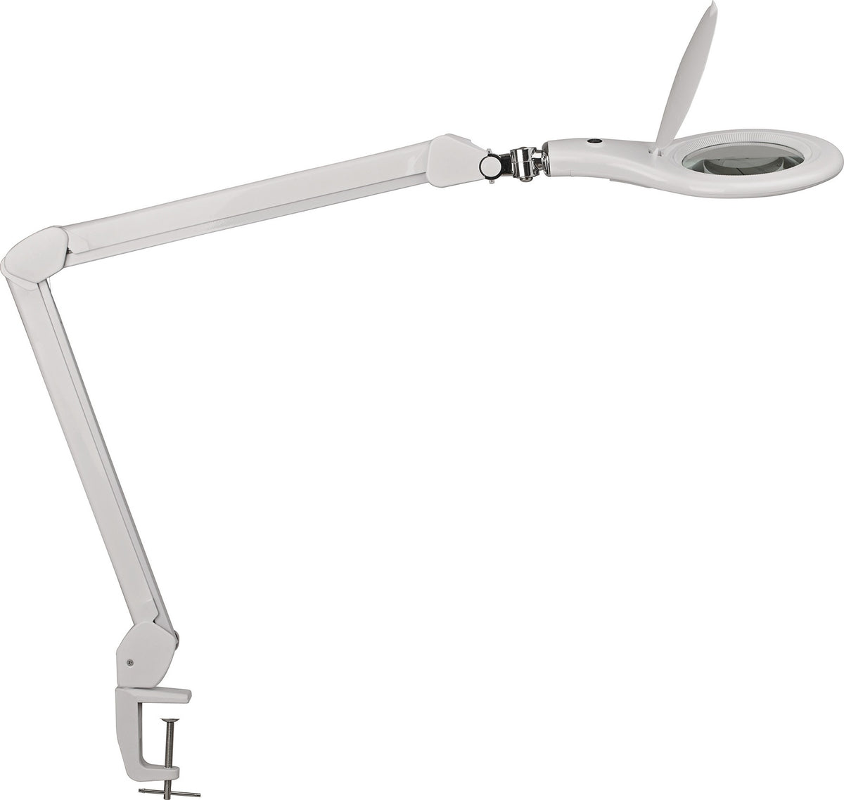 LED-Lupenleuchte Glaslinse 127mm (5 Zoll) Tischklemme weiß von Jakob Maul – 3 Dioptrien, 922 Lumen, 6500K