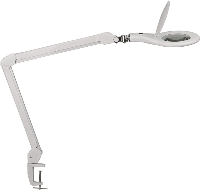 LED-Lupenleuchte Glaslinse 127mm (5 Zoll) Tischklemme weiß von Jakob Maul – 3 Dioptrien, 922 Lumen, 6500K