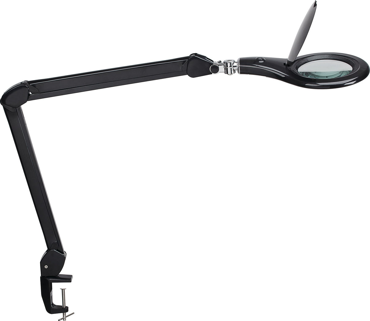 LED-Lupenleuchte Glaslinse 127mm (5 Zoll) Tischklemme weiß von Jakob Maul – 3 Dioptrien, 922 Lumen, 6500K