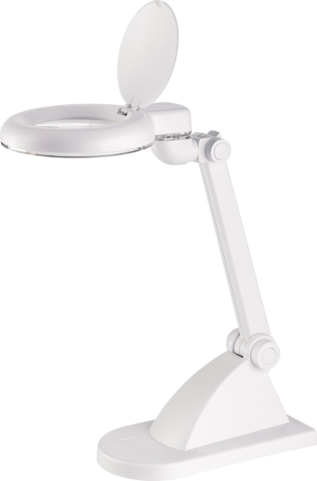 ALCO LED-Lupenleuchte Glaslinse 88,9 mm (3,5″) Standfuß weiß mit Abdeckung, runder Kopf